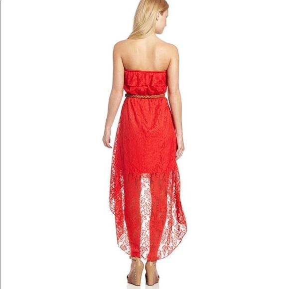 Trixxi Belted Strapless Lace Short Long Lace Dress, size Medium M - Picture 6 of 9